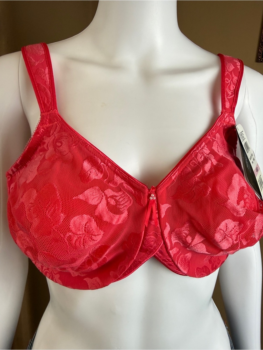 Wacoal Red/Salmon Floral Lace Underwire Bra Size 40D NWT - Picture 2 of 12